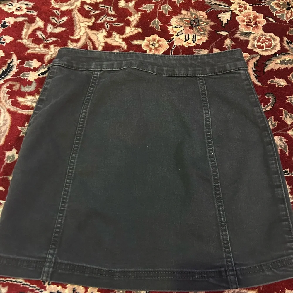 Free People Button-Front Black A-Line Denim Skirt